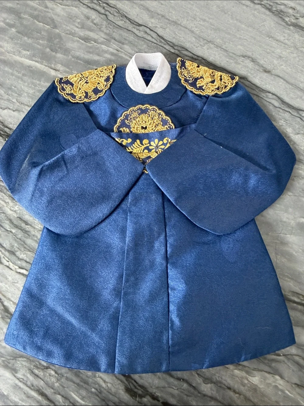 Navy Blue Wine Bottle Robe with Gold Embroidery